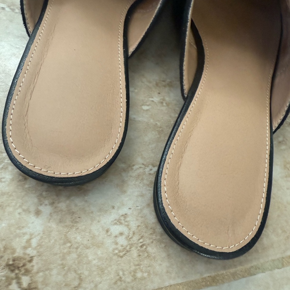 Black Suede Mule Loafers with Gold Chain Detail - Picture 6 of 10